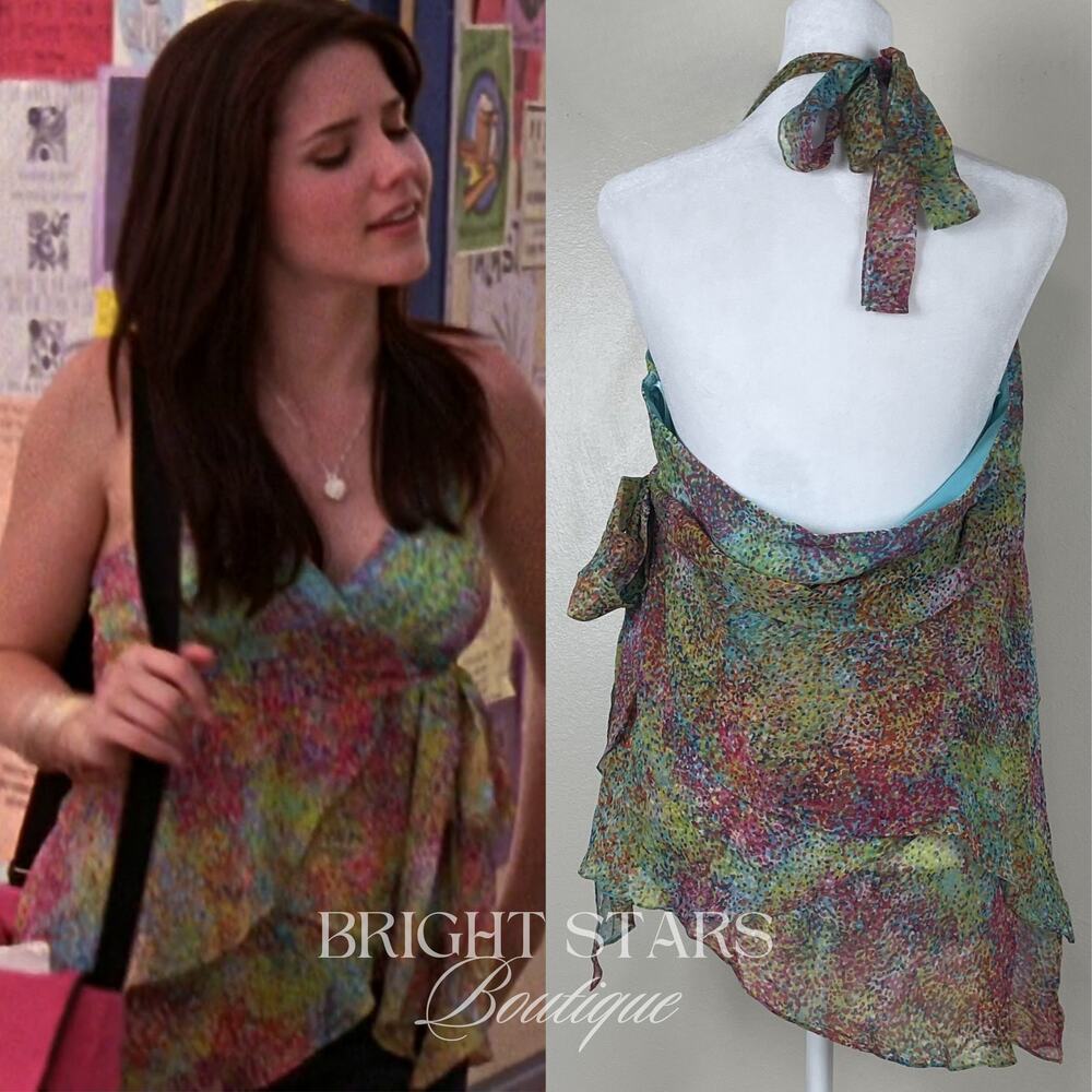 Rare Multicolor Silk Halter Top ASO Brooke Davis One Tree Hill Y2K Sophia Bush - Picture 4 of 8